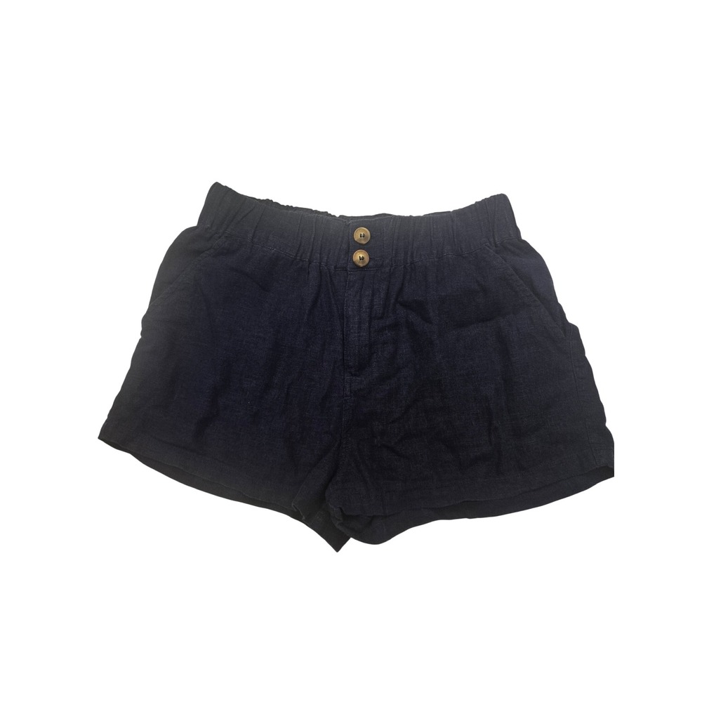 Forever 21 Navy Blue Linen Blend High Waisted Elastic Waist Shorts Womens Small